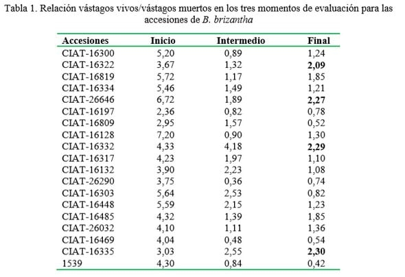 Comportamiento poblacional de accesiones de Brachiaria brizantha en pastoreo simulado en un agroecosistema con suelo ácido - Image 1