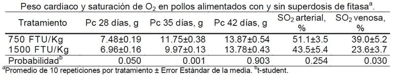 Saturación de oxígeno sanguíneo, peso cardiaco e incidencia del síndrome ascítico en pollos alimentados ad libitum con y sin superdosis de fitasa a 2650 msnm - Image 1