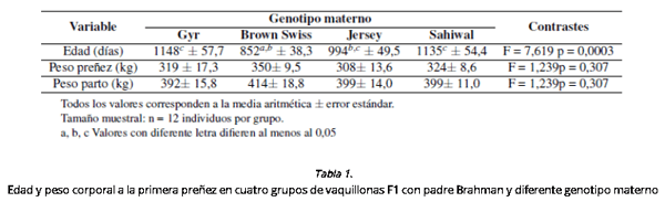 Patrón de crecimiento durante la primera gestación de vaquillonas cruza con padre Brahman y diferente genotipo materno - Image 1