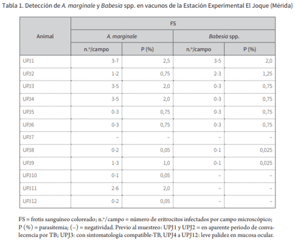Confirmación microbiológica y evaluación hematológica para Anaplasma marginale y Babesia spp. en ganadería bovina de altura en los andes venezolanos* - Image 1