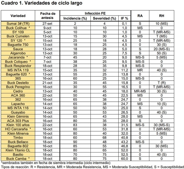 Comportamiento de variedades de trigo evaluadas a Fusariosis de la espiga con infección artificial y registros de royas - Image 1