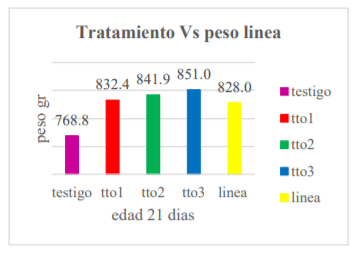 Comparación pesos obtenidos vs peso de línea para el día 21.