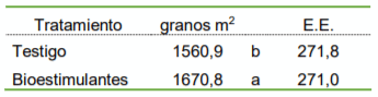 Tabla 6: Granos por metro cuadrado en función de los tratamientos. Medias con una letra común no son significativamente diferentes (p > 0,05).