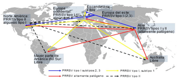 Figura 1: Distribución global del virus. Fuente: Cano, J.P. (2012).