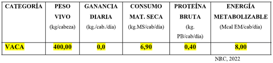 1.- VACAS DE CRÍA “PREÑADAS SIN TERNERO AL PIE” (en mantenimiento)