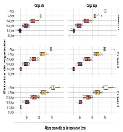 Figura 1. Box-plot de los diferentes estratos de altura del dosel como resultado de las dos ofertas de forraje