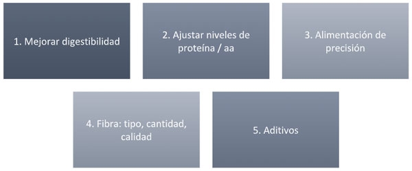 igura 2. Campos de actuación para reducir las emisiones de metano a través de la alimentación. Fuente: elaboración propia