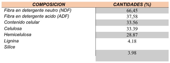 Tabla 2. Composición estructural del tamo de arroz en la variedad Fedearroz 2000, análisis por Van Soest.
