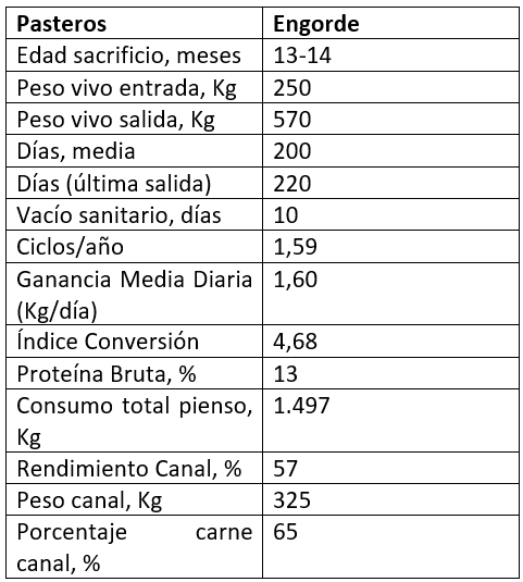 Tabla 2. Características de la producción de pasteros en el estudio