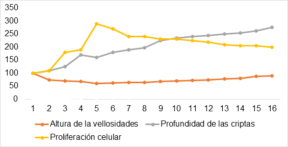 FIGURA 4. Cambio en el intestino delgado, fase aguda y fase adaptativa, que ocurren despues del destete (Pluske, 2021)