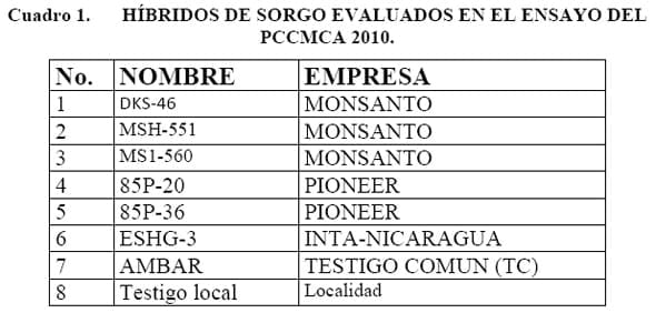 Comportamiento de los sorgos híbridos para grano dentro de los ensayos uniformes del PCCMCA 2010 - Image 1