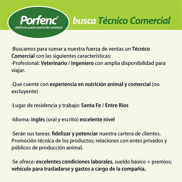 Porfenc busca Técnico Comercial - Image 1