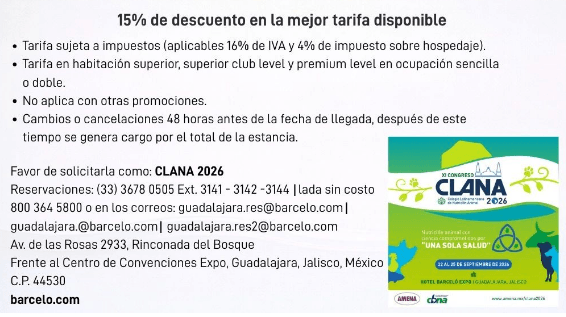 Hospédate en el Hotel Barceló Guadalajara durante el XI Congreso CLANA 2026 y aprovecha un 15% de descuento en la mejor tarifa disponible. - Image 2
