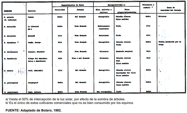PRINCIPALES CARACTERÍSTICAS AGRONÓMICAS DE LOS CULTIVARES COMERCIALES DE BRAQUIARIA EN AMÉRICA TROPICAL