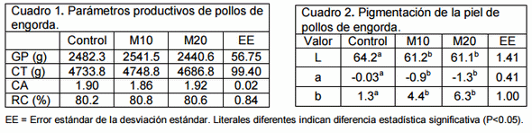 Evaluación de la inclusión de la hoja Moringa oleifera sobre parámetros productivos y color de piel de pollos de engorda. - Image 1