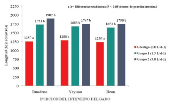 FIGURA 1. LONGITUD DE LAS VELLOCIDADES DE ACUERDO AL SEGMENTO DEL INTESTINO DELGADO EN LECHONES CON Y SIN DIETA SUPLEMENTADA CON SUERO DE LECHE.