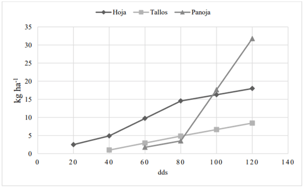 Figura 5. Acumulación de Mg en planta de quinua (Chenopodium quinoa Willd), variedad Imbaya