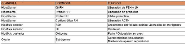 Figura 2. A continuación, se presentan aquellas hormonas reguladoras de la reproducción en las hembras que cumplen una misma función en todas las especies:
