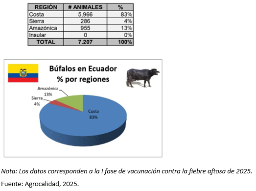 Figura 2. Distribución del ganado bubalino por regiones en Ecuador.