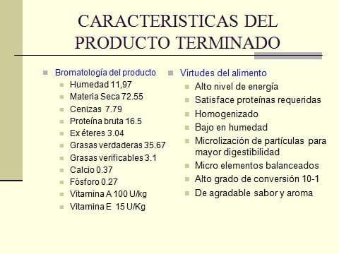 Caracteristicas del producto alimenticio