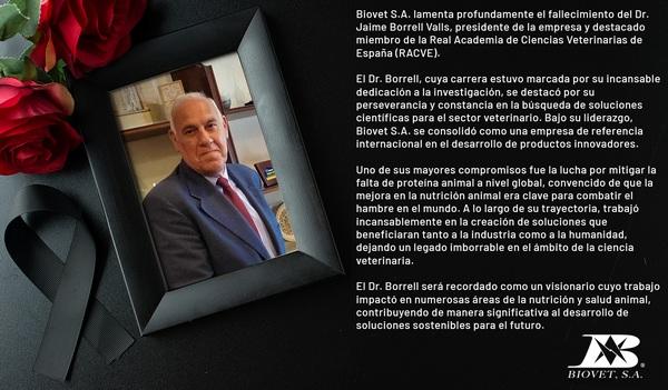 España - Fallecimiento del Dr. Jaime Borrel, presidente de Biovet - Image 1
