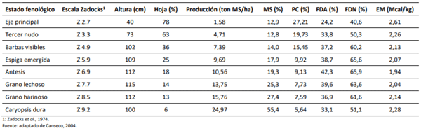 Producción y contenido en nutrientes de cebada cv. Acuario cosechado en ocho estados fenológicos. Estación Experimental Maquehue. Universidad de La Frontera. Temuco. Temporada 2003.
