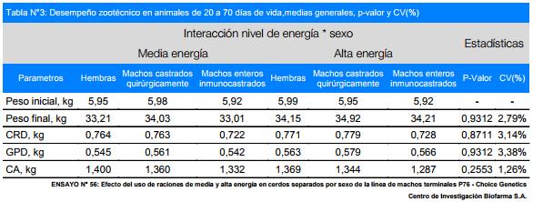 Efecto del uso de raciones con diferentes niveles de energía en cerdos separados por sexo de la línea de machos terminales P76 – Choice Genetics de destete a venta - Image 3