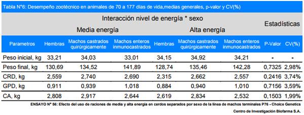 Efecto del uso de raciones con diferentes niveles de energía en cerdos separados por sexo de la línea de machos terminales P76 – Choice Genetics de destete a venta - Image 6