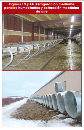 Figuras 13 y 14. Refrigeración mediante paneles humectantes y extracción mecánica de aire
