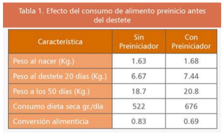 efecto del consumo de alimento preinicio antes del destete