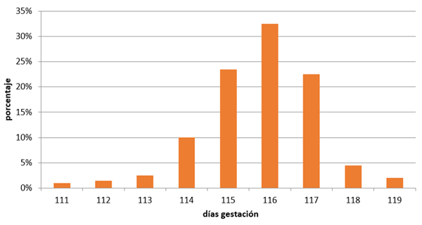 Gráfica 4: Porcentaje de partos entre 111 y 119 días de gestación. Fuente propia.