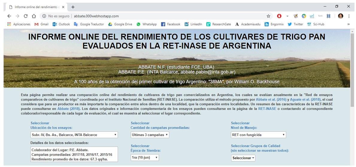 Informe “online” del rendimiento de los cultivares de trigo pan evaluados en la RET-INASE de Argentina - Image 1